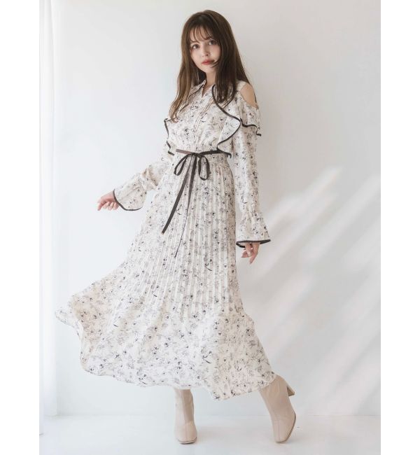 dazzlin「オープンショルダーフラワープリーツワンピース」|ワンピース|