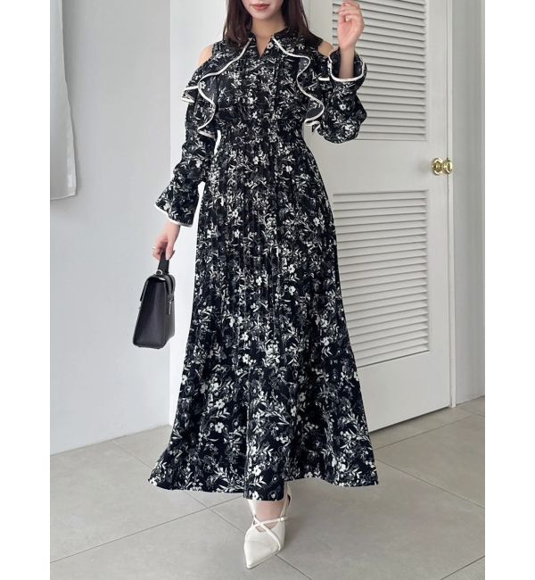 dazzlin「オープンショルダーフラワープリーツワンピース」|ワンピース|