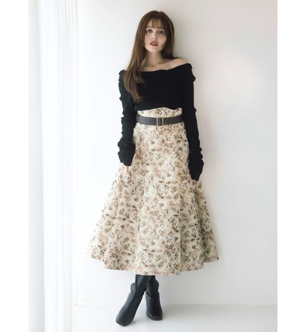 dazzlin「【WEB限定カラーあり】サイドタックベルトフレアスカート」|スカート|ベージュ