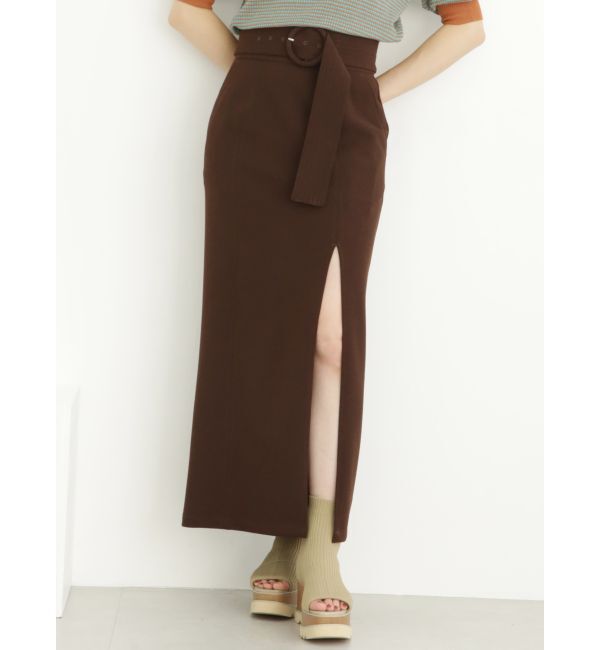 MURUA「ディープスリットペンシルスカート」|スカート|ブラウン