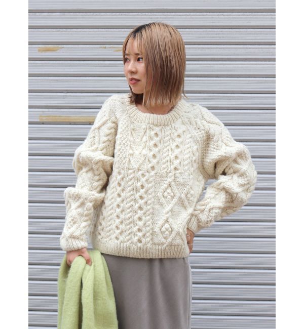 Ungrid「パッチワークケーブルルーズニット」|ニット・セーター|オフホワイト