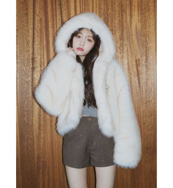 jouetie「ベルトフードファージャケット」|ブルゾン・スタジャン|アイボリー