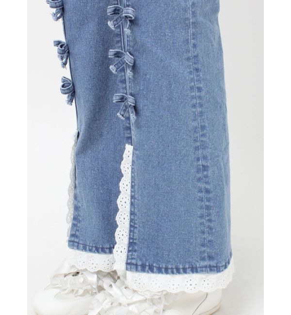 merry jenny「ribbonスリムフレアデニムパンツ」|デニム|