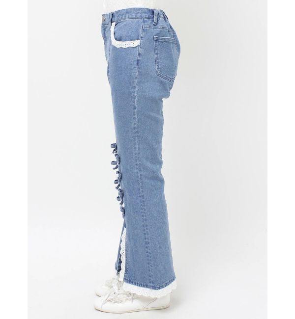 merry jenny「ribbonスリムフレアデニムパンツ」|デニム|