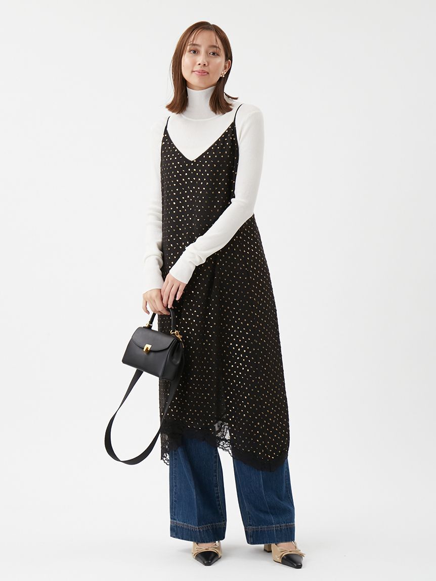 Mila Owen「レースデザイン箔ドットキャミワンピース」|ワンピース|