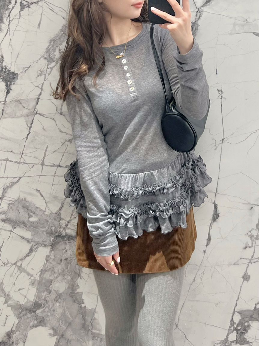 FURFUR「裾フリルジャージートップス」|Tシャツ・カットソー|GRY