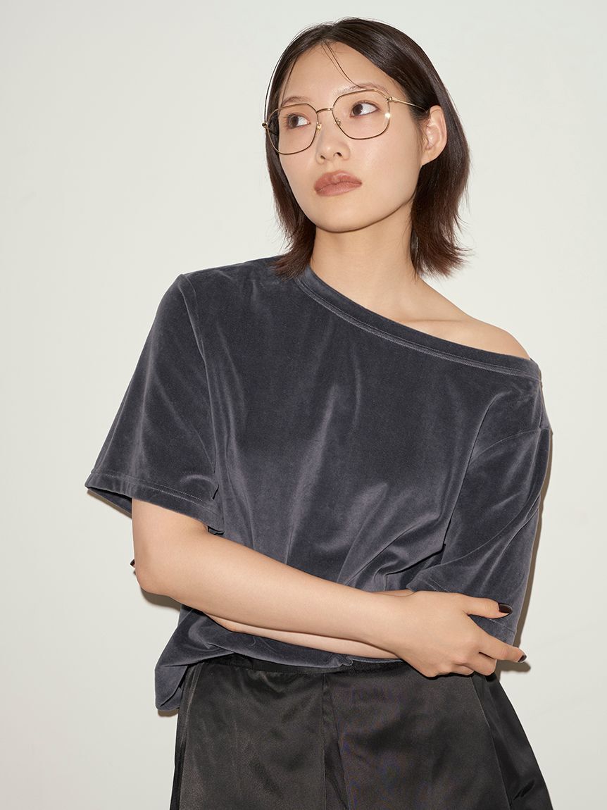 styling/「【WEB限定カラーあり】【セットアップ対応】アシンメトリーベロアトップス」|Tシャツ・カットソー|DBLU