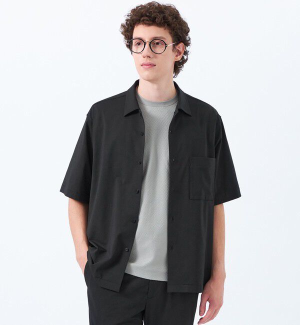 MACKINTOSH PHILOSOPHY「ドライフラットストレッチ ハイパーストレッチメッシュ オーバーサイズシャツ」|シャツ・ブラウス|ブラック