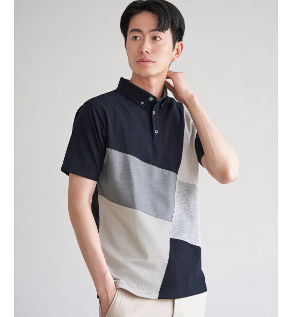 ikka「ブロックス鹿の子ナナメ切り替えポロシャツ」|その他|