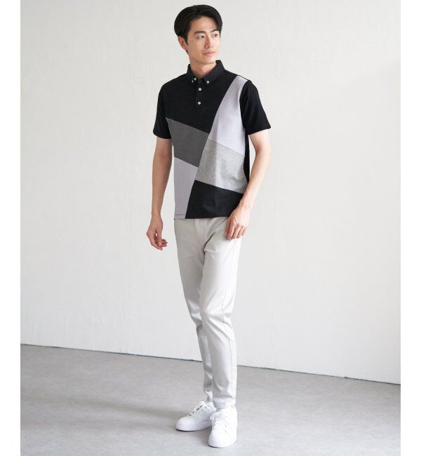 ikka「ブロックス鹿の子ナナメ切り替えポロシャツ」|その他|