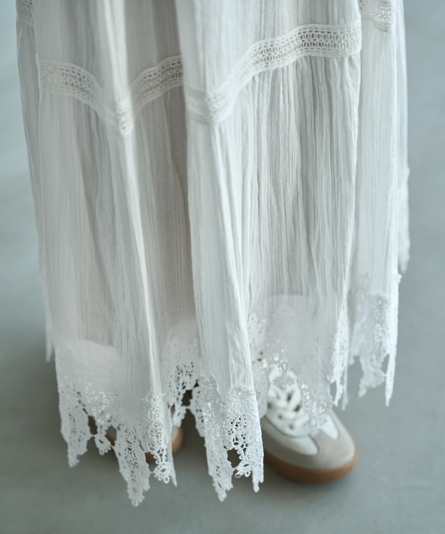 STYLE DELI「【LUXE】コットンレースギャザーロングスカート」|スカート|