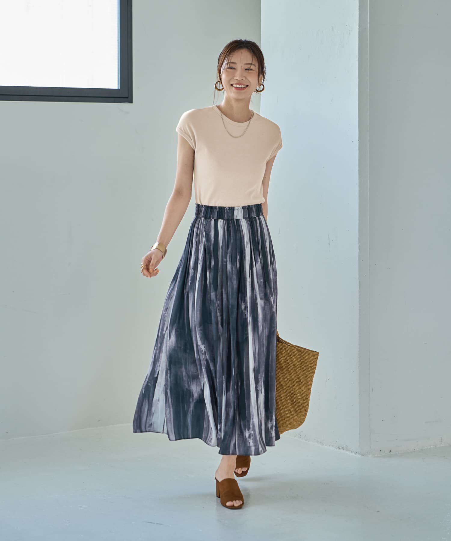 STYLE DELI「水彩ストライプ柄フェードアウトプリーツスカート」|スカート|