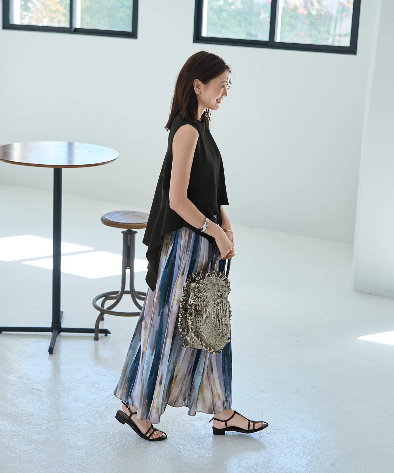 STYLE DELI「水彩ストライプ柄フェードアウトプリーツスカート」|スカート|