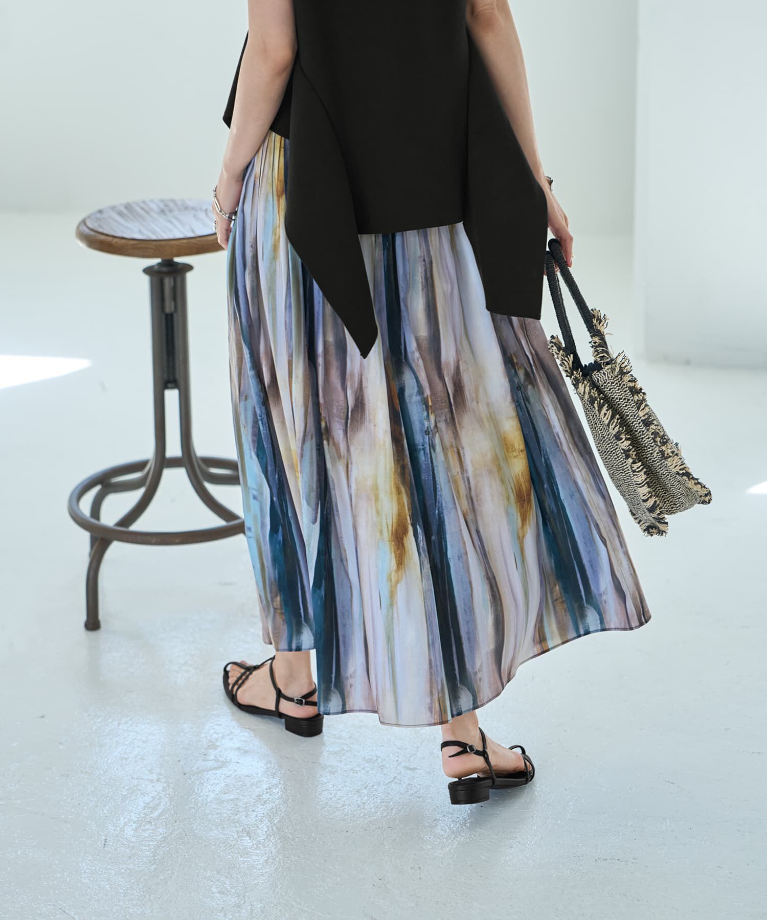 STYLE DELI「水彩ストライプ柄フェードアウトプリーツスカート」|スカート|