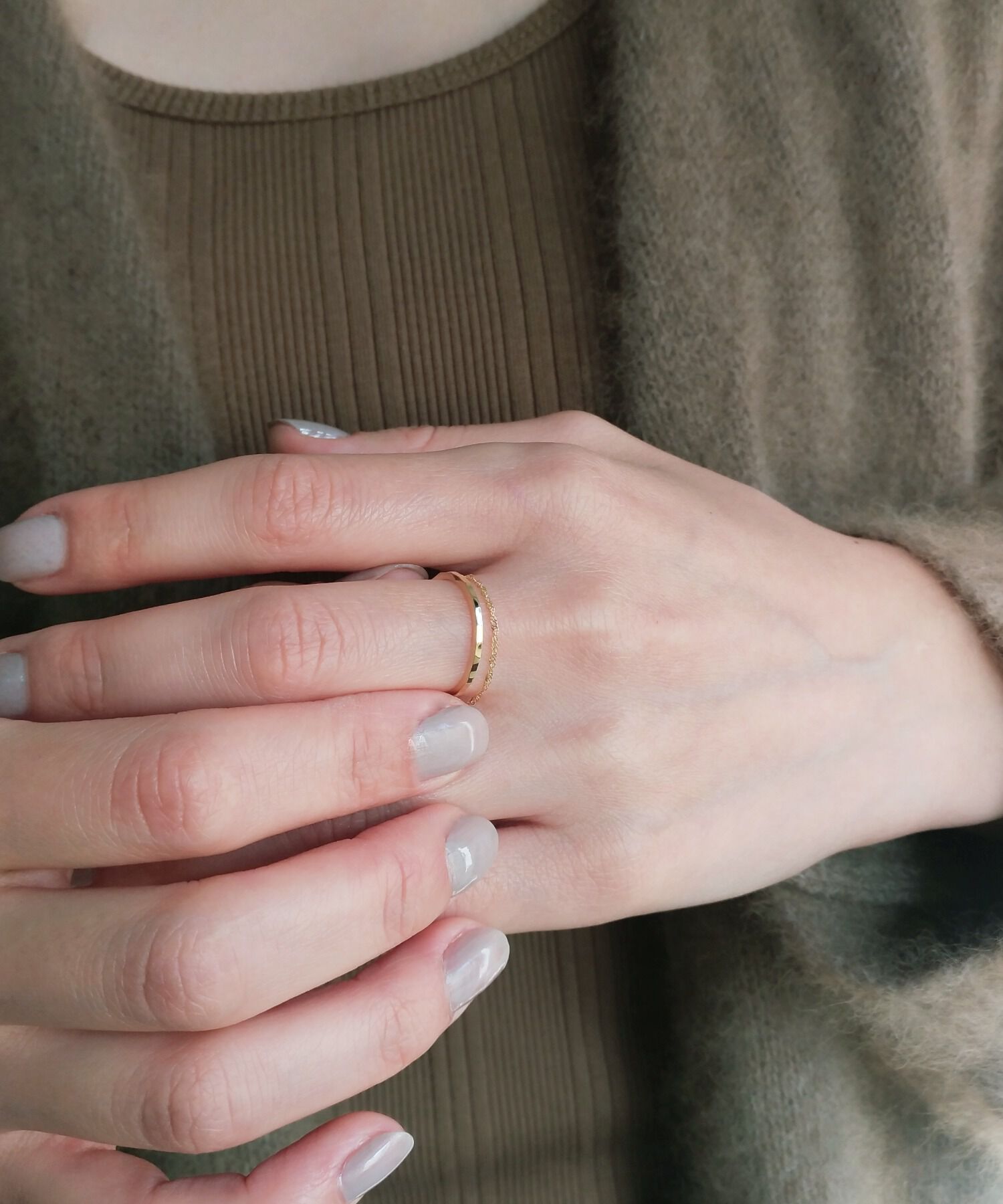  「K10 ゴールド&times;チェーン 2連風 リング」|リング|