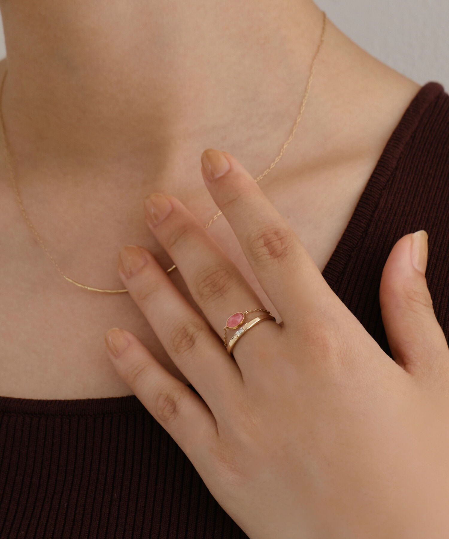 JUPITER「【K10】天然石チェーンリング/インカローズ」|リング|