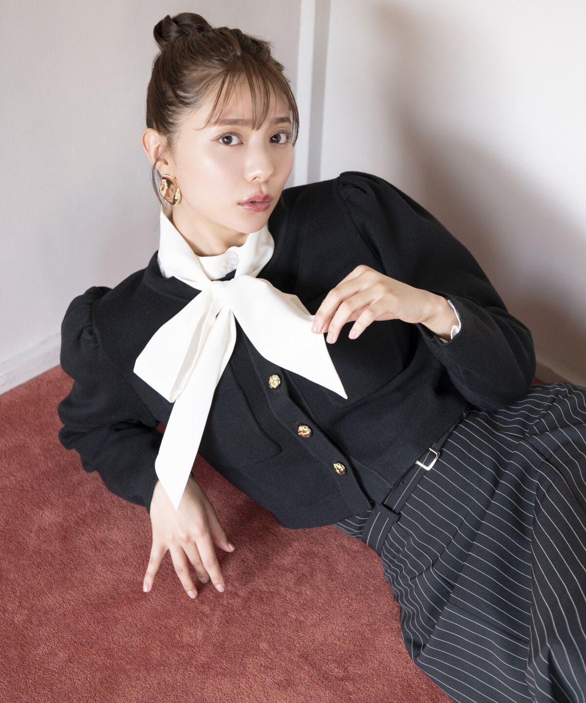 アンドクチュール「ノーカラーニットカーデジャケット」|カーディガン|