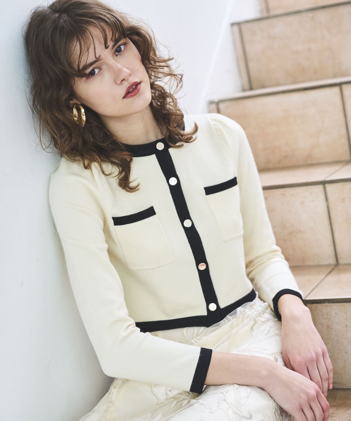 アンドクチュール「配色トリミングニットカーディガン」|カーディガン|ﾗｲﾄﾍﾞｰｼﾞｭ