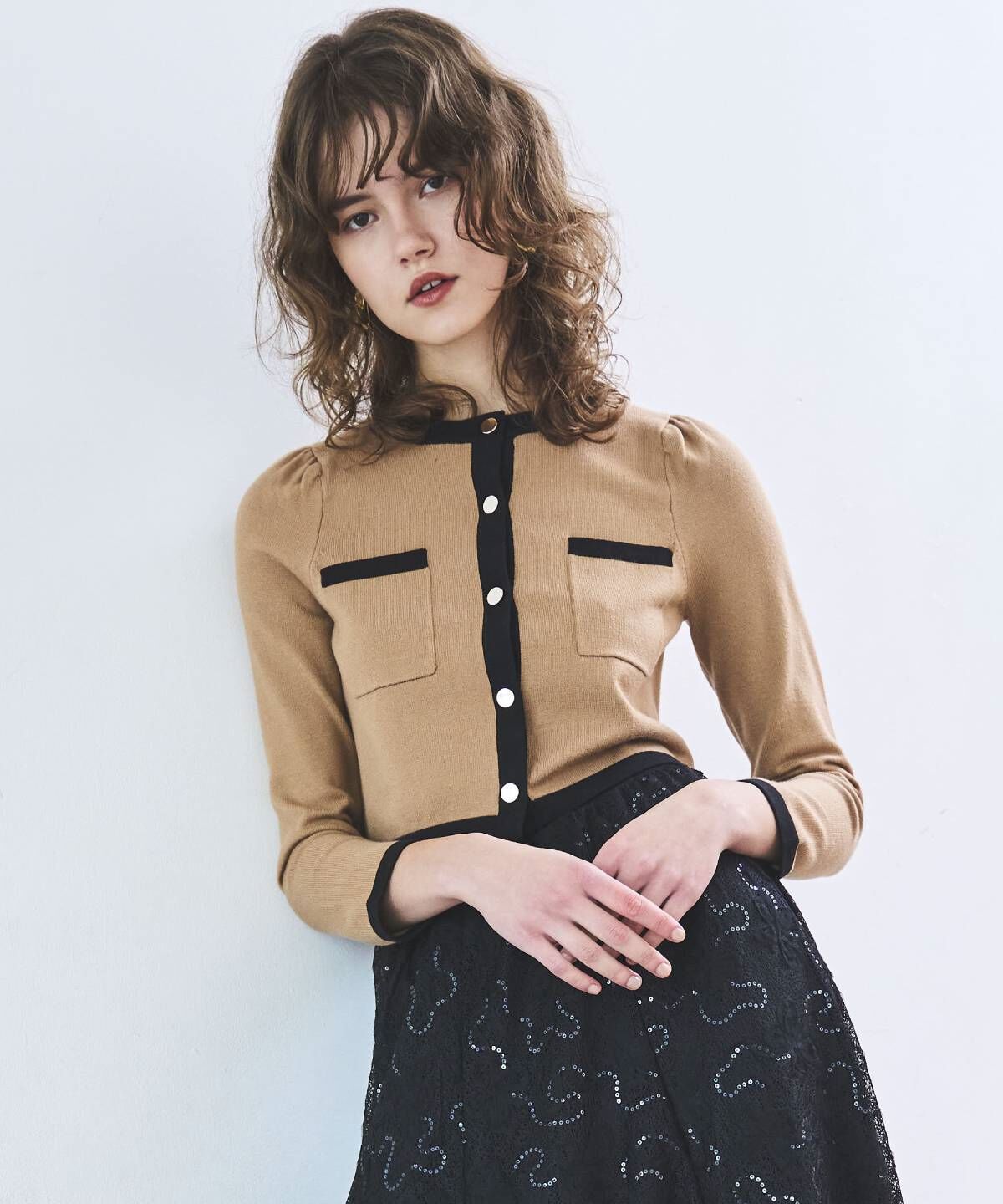 アンドクチュール「配色トリミングニットカーディガン」|カーディガン|