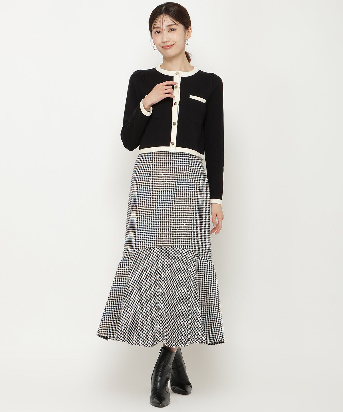 アンドクチュール「配色トリミングニットカーディガン」|カーディガン|