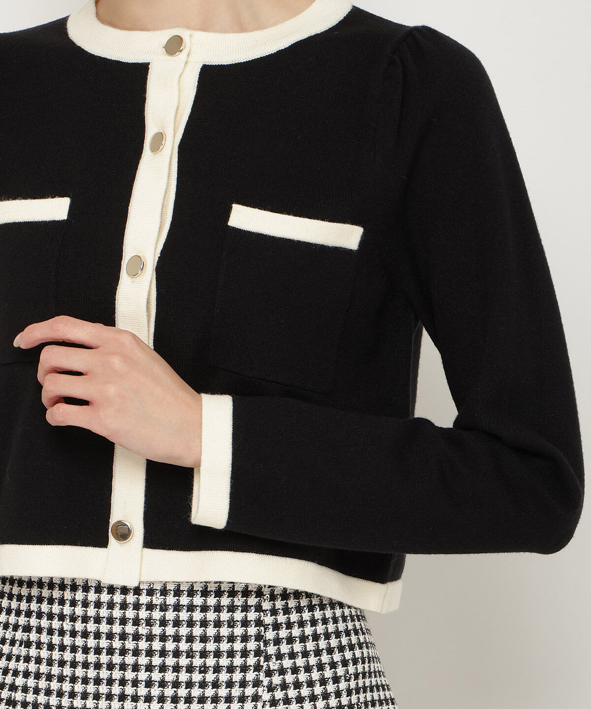 アンドクチュール「配色トリミングニットカーディガン」|カーディガン|