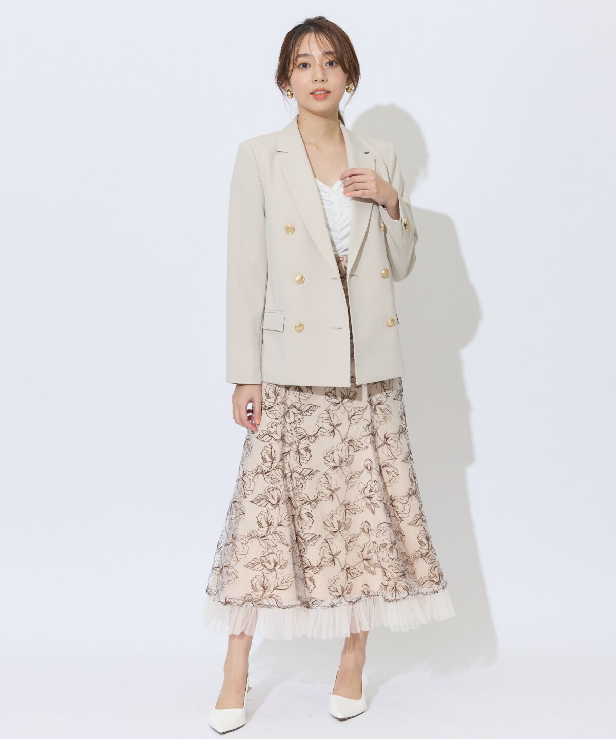 アンドクチュール「チュールヘムフローラルスカート」|フレア|