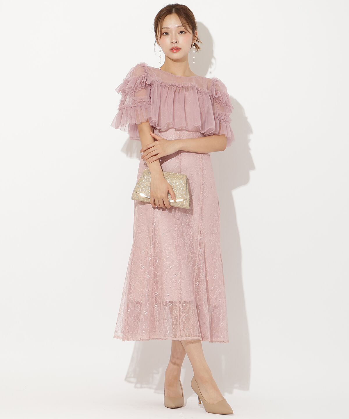 アンドクチュール「チュールフリルブラウス+レースキャミドレス」|ドレス|