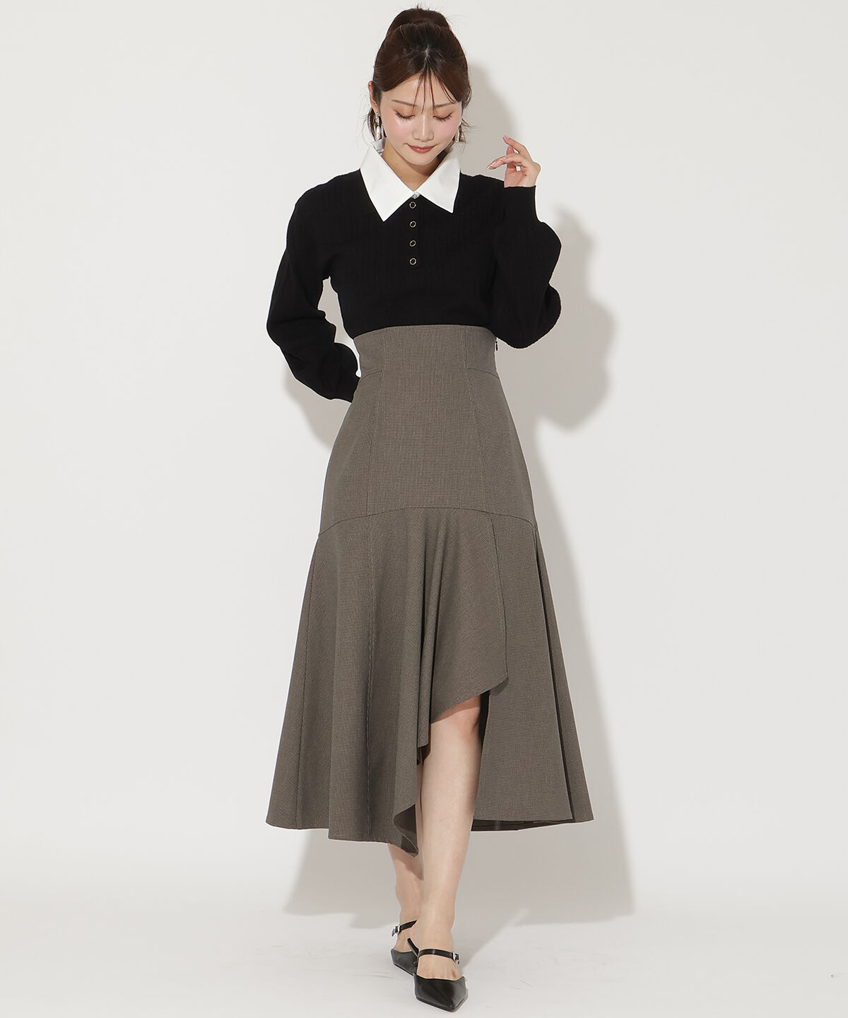 アンドクチュール「インナーミニマーメイドスカート」|フレア|茶系チェック