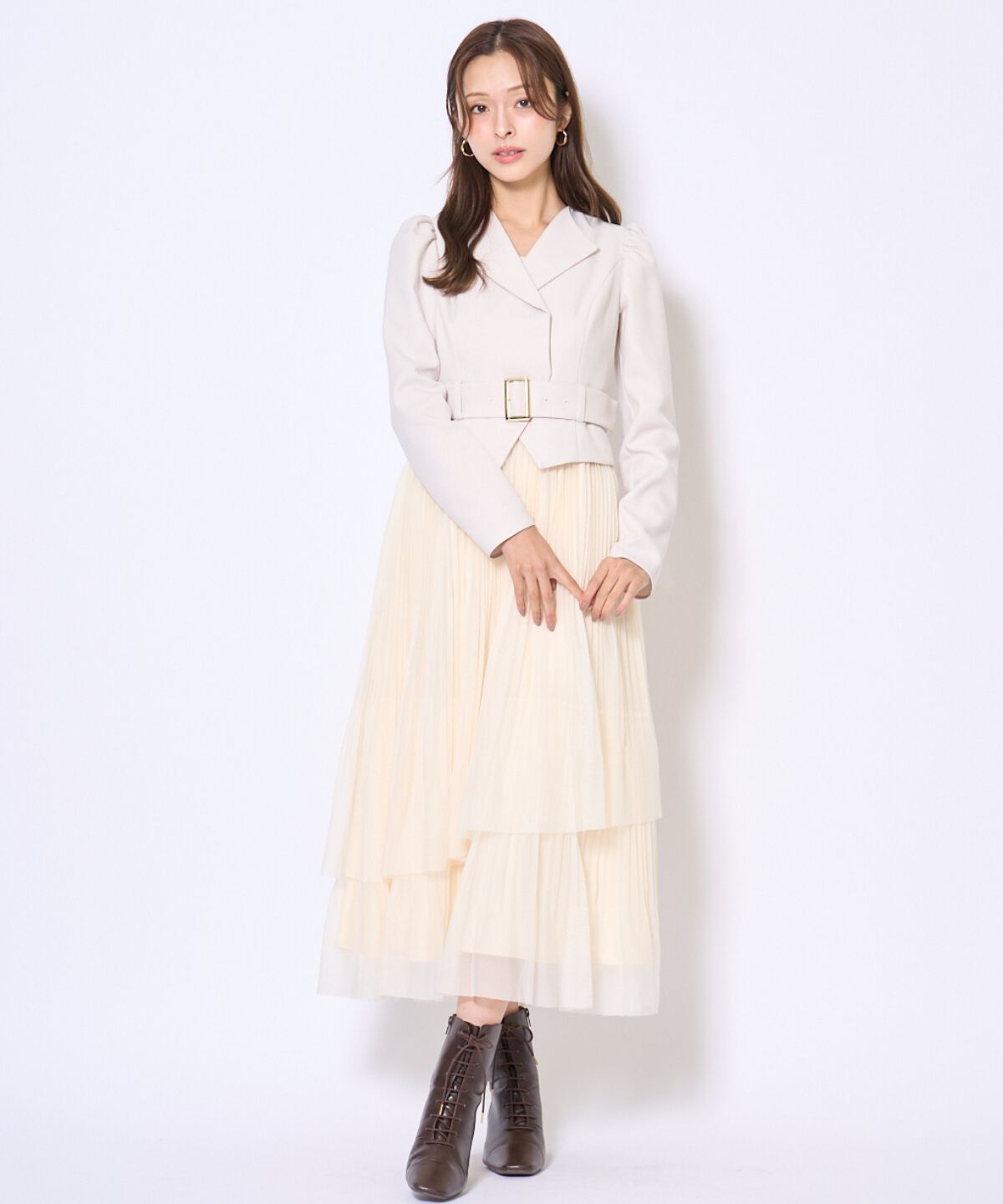 アンドクチュール「プリーツレイヤードワンピース」|ワンピース|