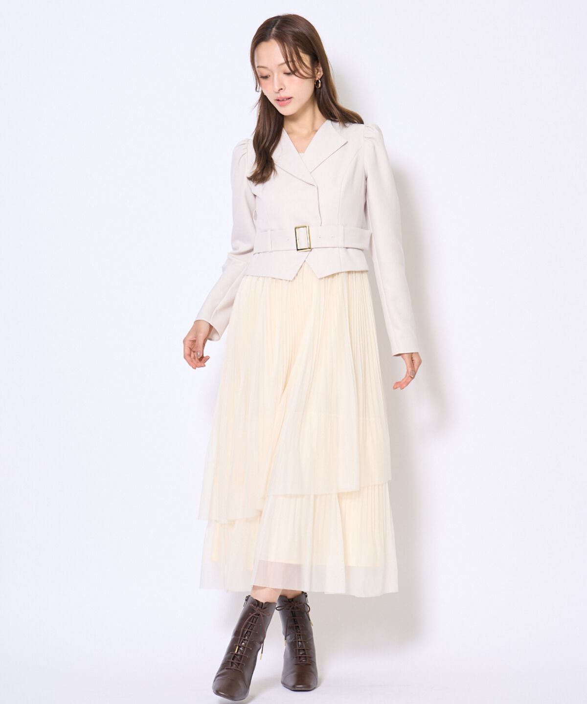 アンドクチュール「プリーツレイヤードワンピース」|ワンピース|