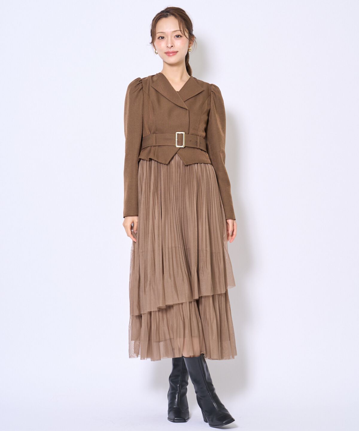 アンドクチュール「プリーツレイヤードワンピース」|ワンピース|