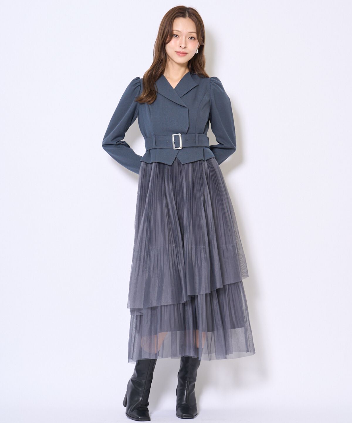 アンドクチュール「プリーツレイヤードワンピース」|ワンピース|