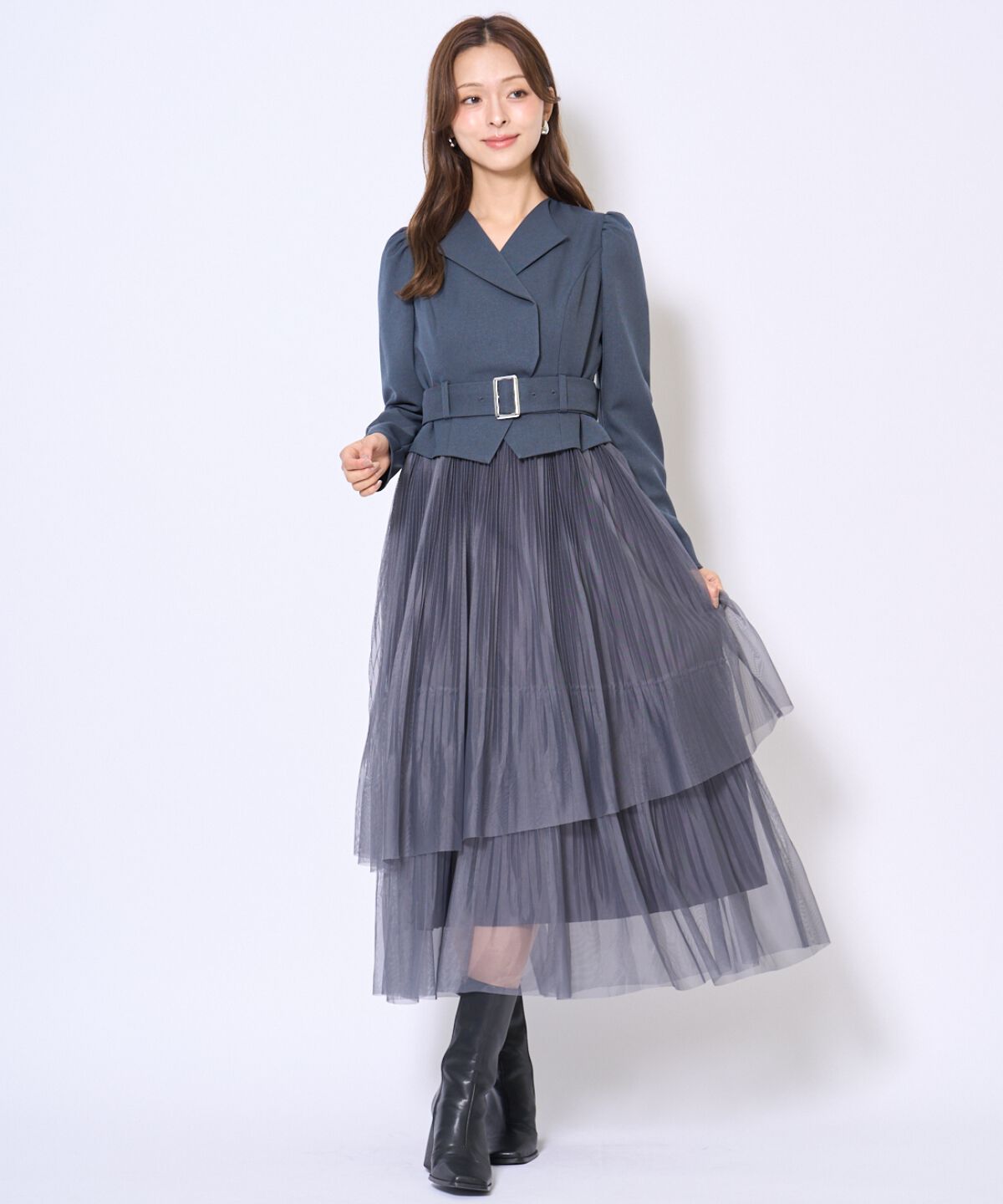 アンドクチュール「プリーツレイヤードワンピース」|ワンピース|