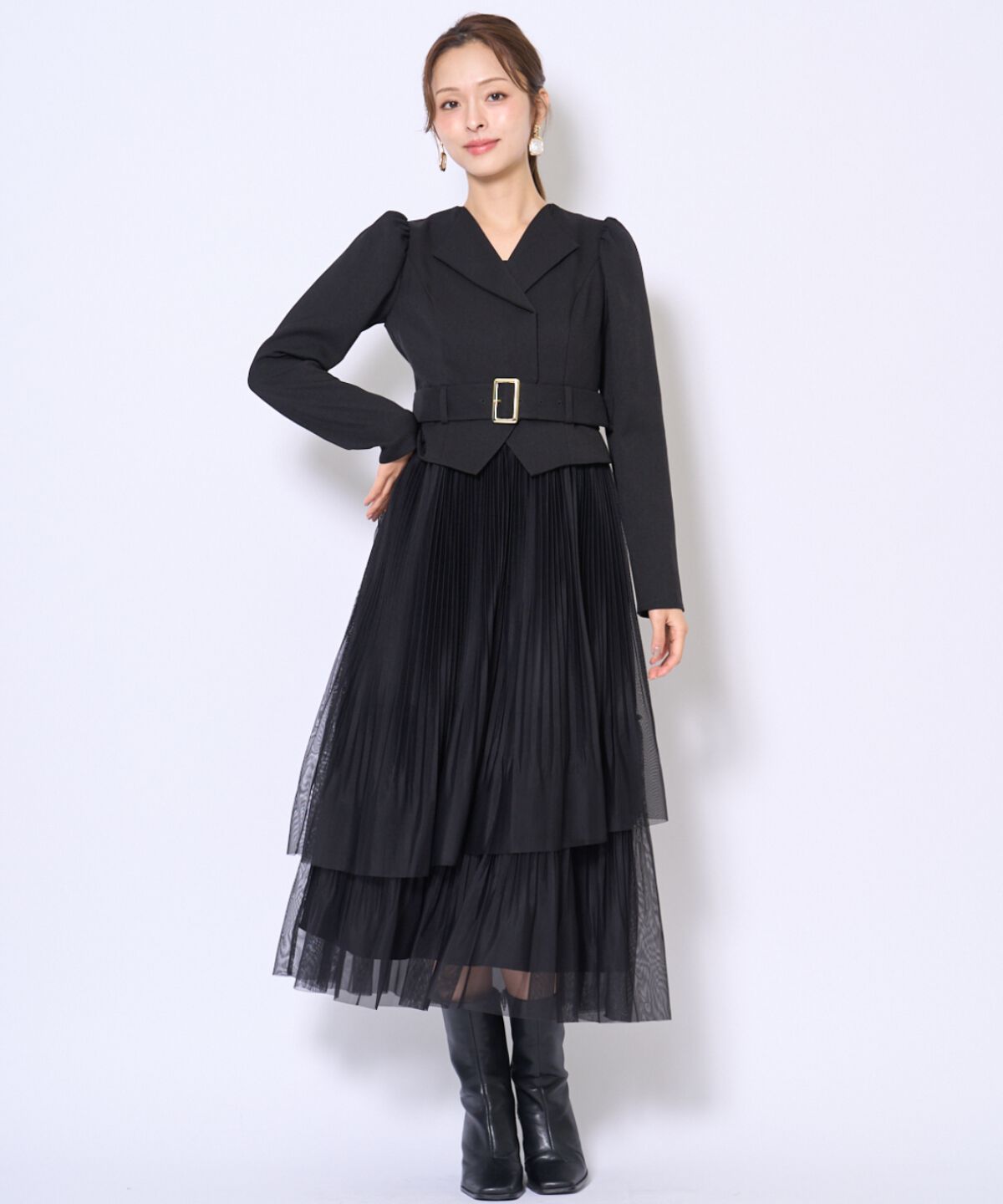 アンドクチュール「プリーツレイヤードワンピース」|ワンピース|