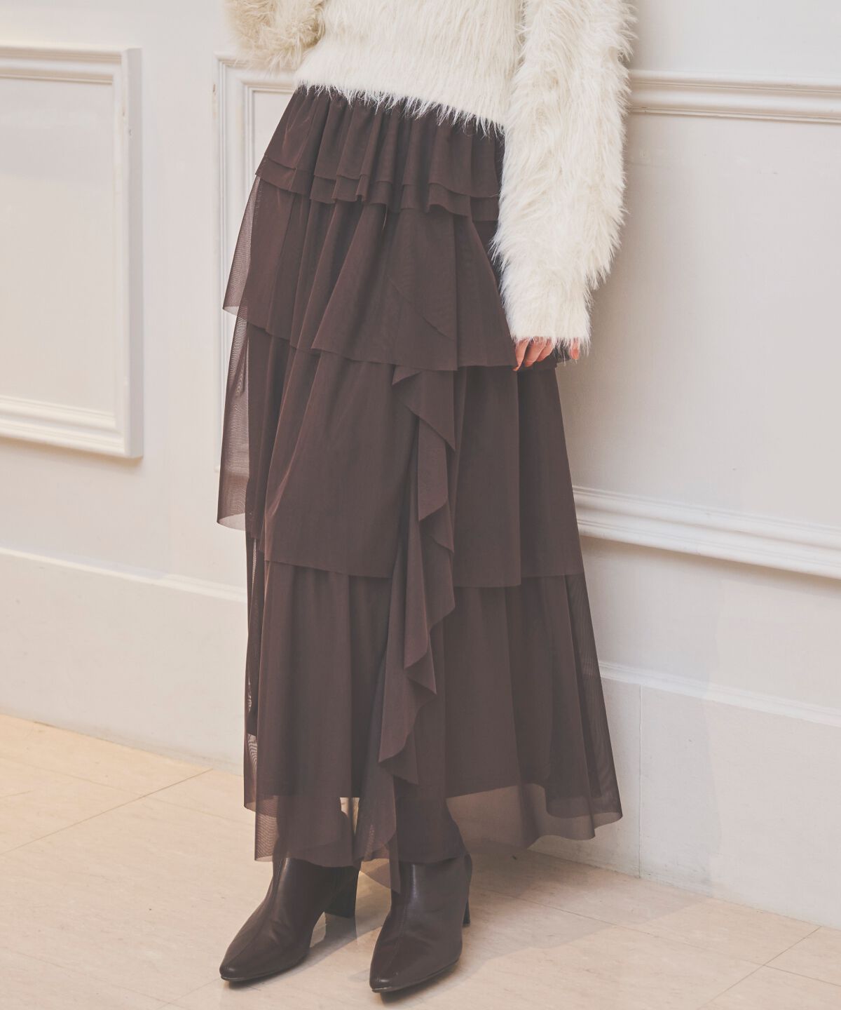 アンドクチュール「チュールティアードスカート」|フレア|