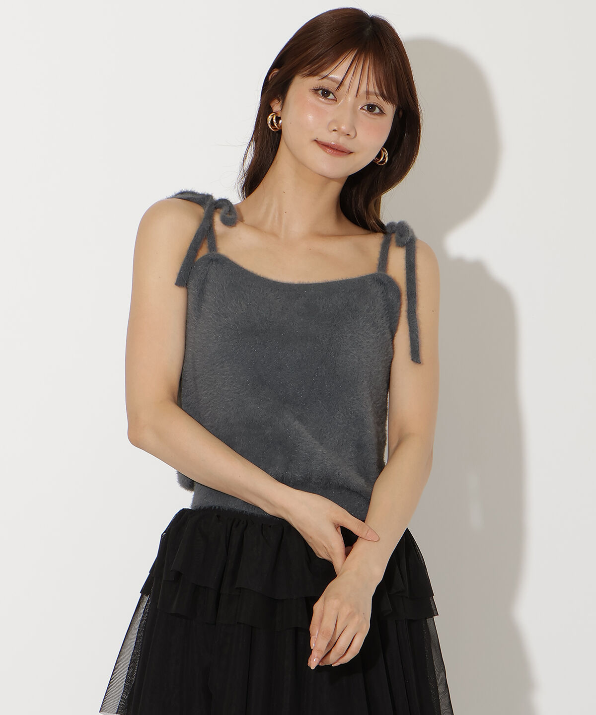 アンドクチュール「ラメフェザーショルダーリボンアンサンブル」|カーディガン|