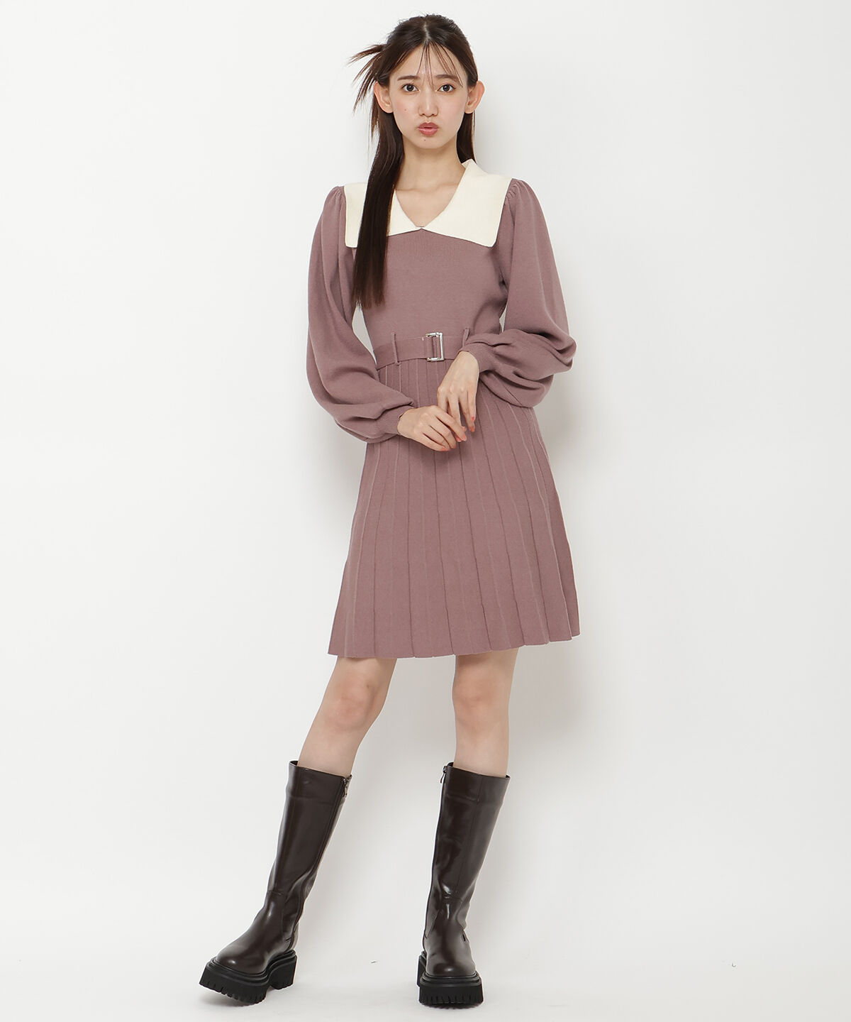 REDYAZEL「ホワイトカラーニットワンピース」|ワンピース|