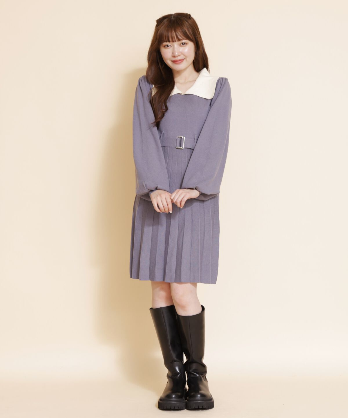 REDYAZEL「ホワイトカラーニットワンピース」|ワンピース|