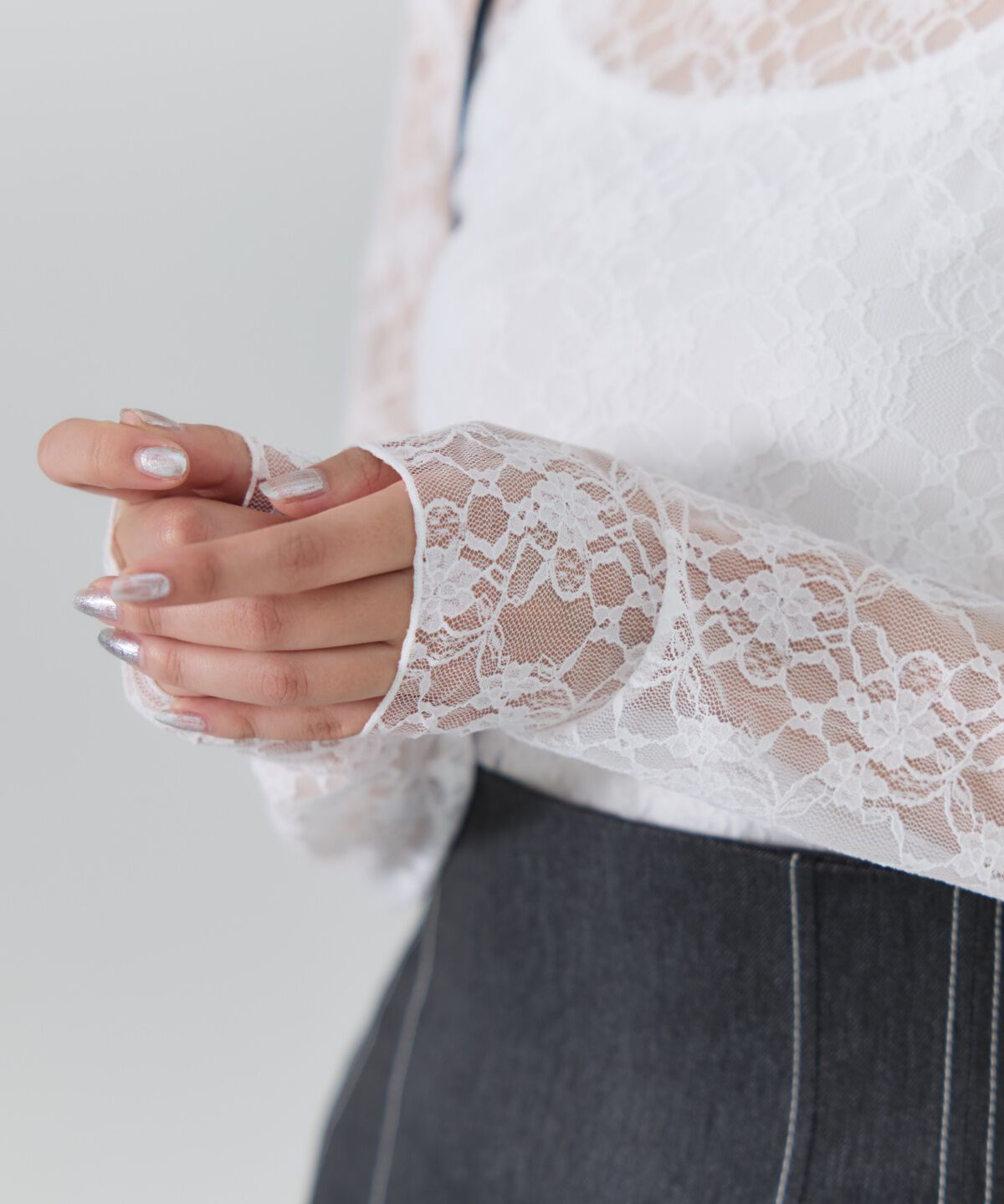 REDYAZEL「サテンリボンショルダーレーストップス」|Tシャツ・カットソー|