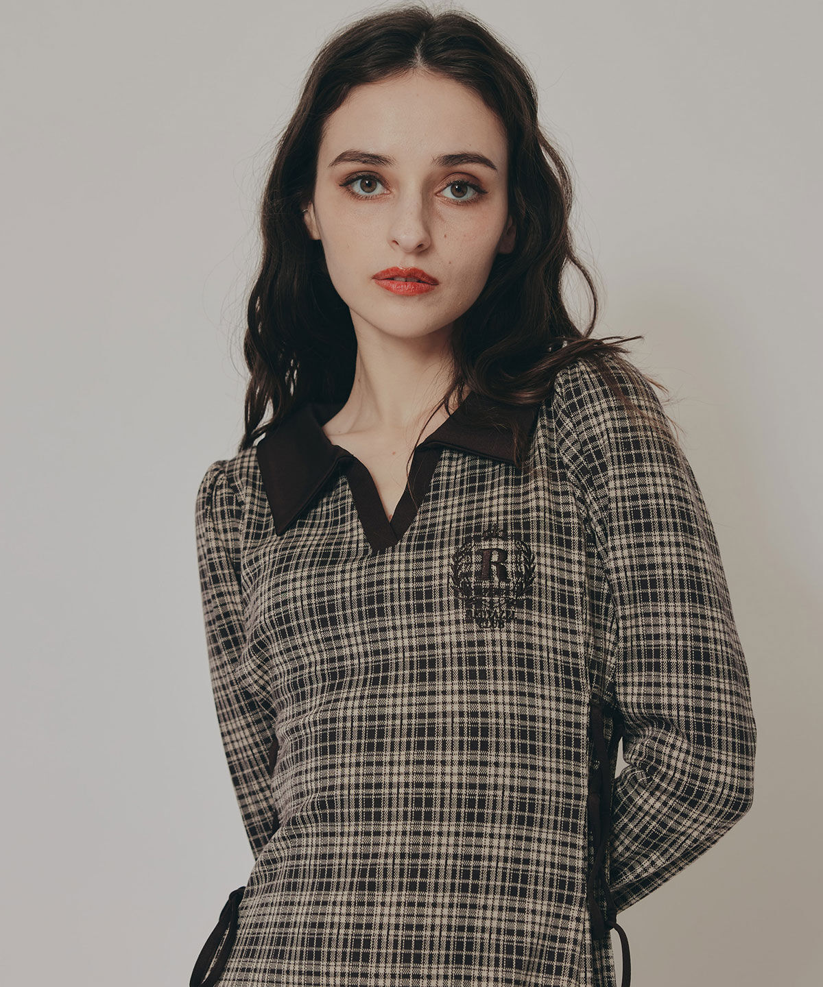 REDYAZEL「エンブレムサイドレースアップチェックワンピース」|ワンピース|