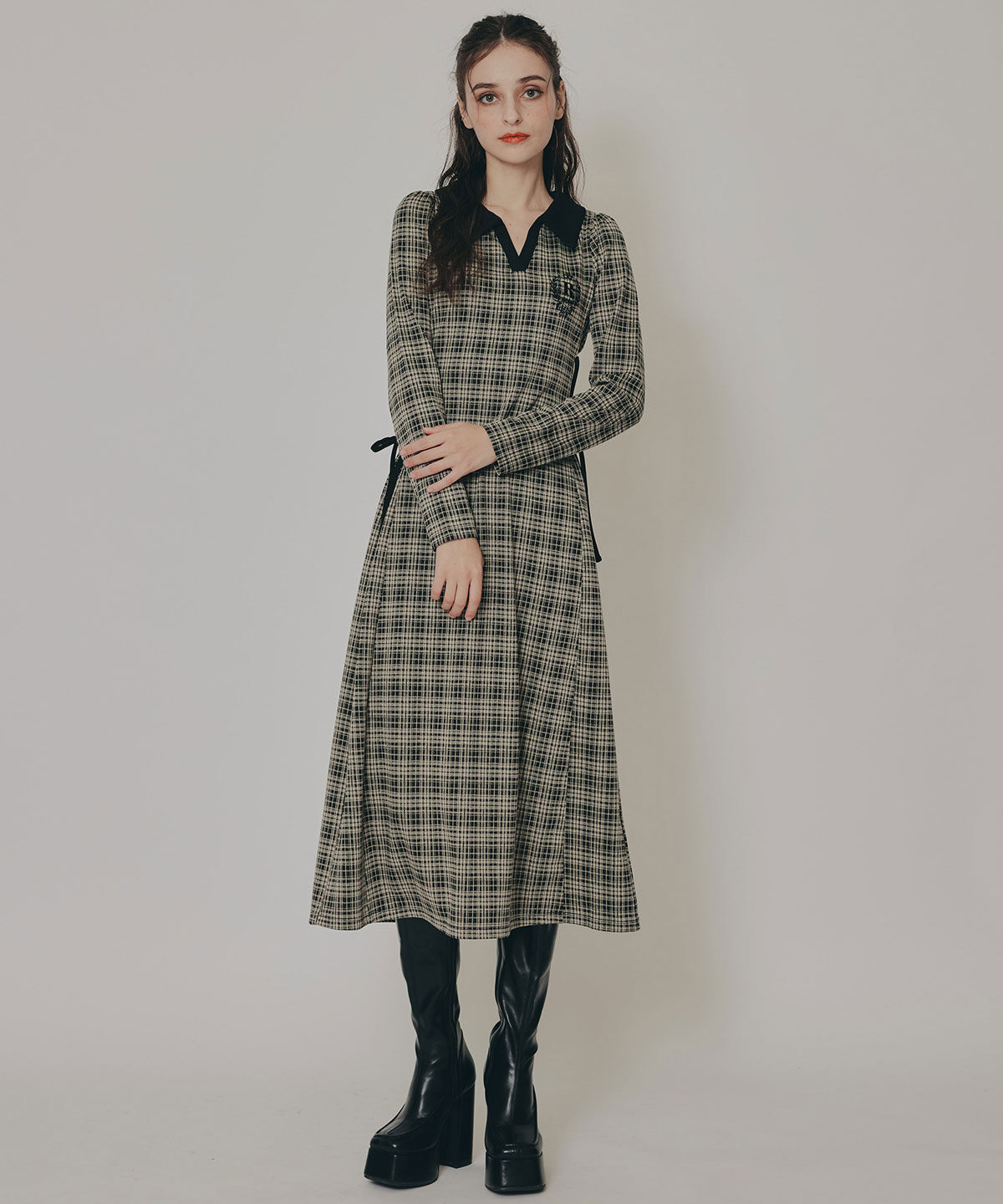 REDYAZEL「エンブレムサイドレースアップチェックワンピース」|ワンピース|