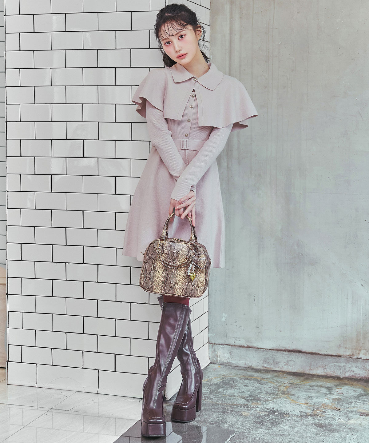 REDYAZEL「ケープSETニットフレアミニワンピース」|ワンピース|