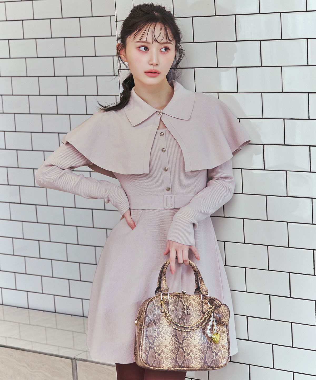 REDYAZEL「ケープSETニットフレアミニワンピース」|ワンピース|