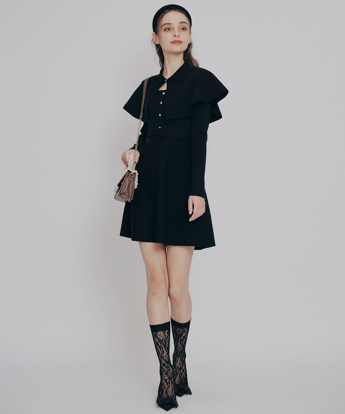 REDYAZEL「ケープSETニットフレアミニワンピース」|ワンピース|