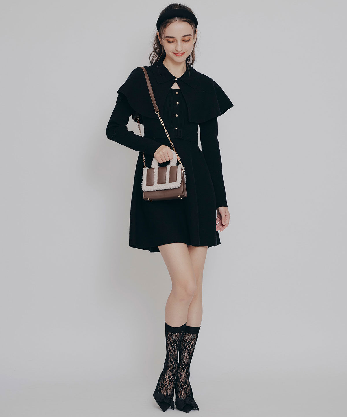 REDYAZEL「ケープSETニットフレアミニワンピース」|ワンピース|