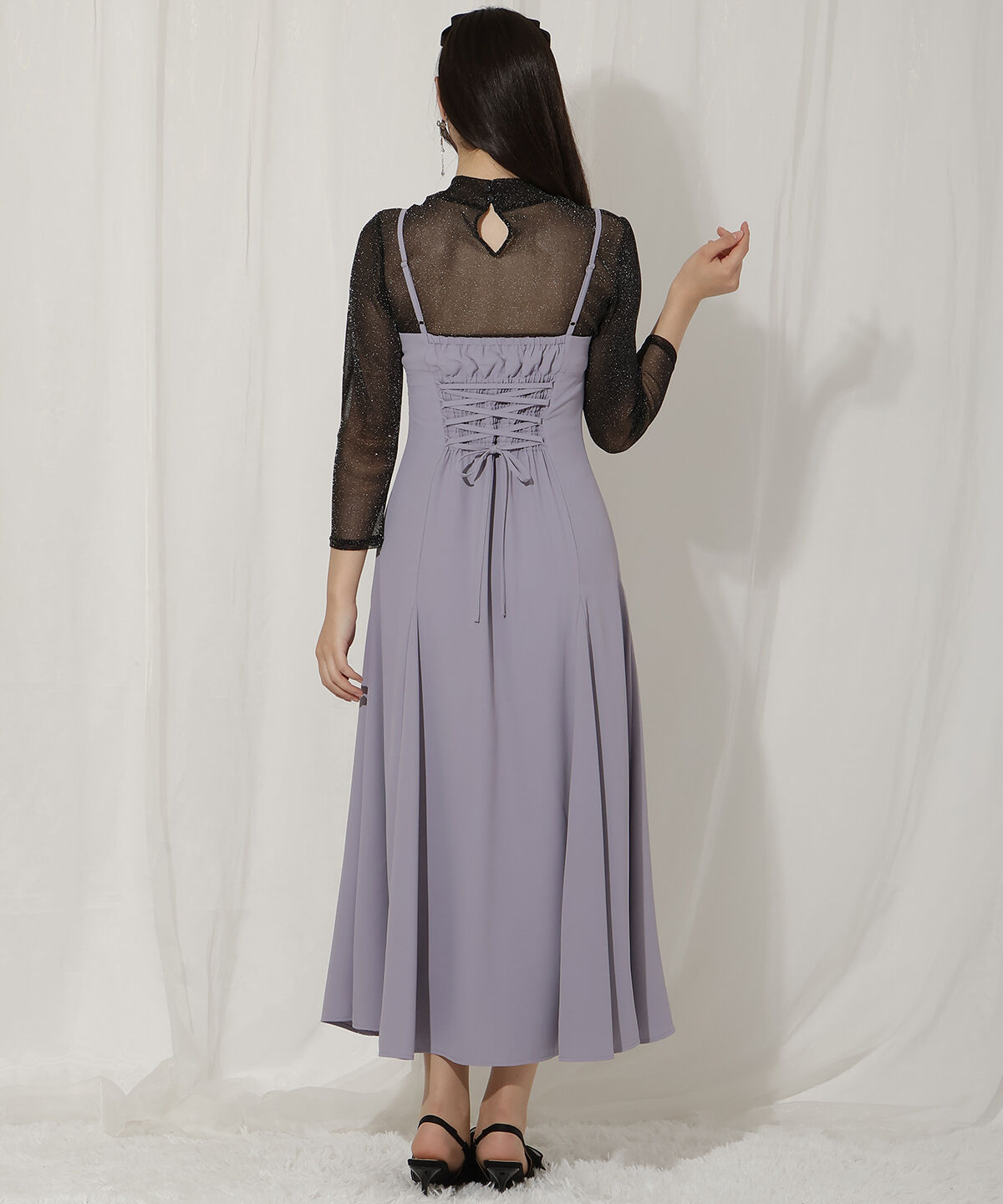 WILLSELECTION「フラワーキャミワンピース&times;シアーラメトップス」|ドレス|