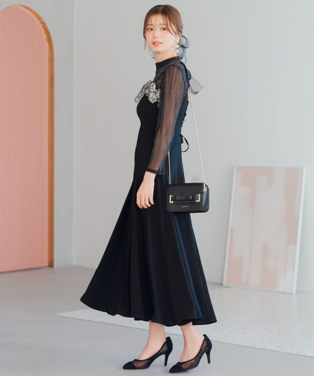 WILLSELECTION「フラワーキャミワンピース&times;シアーラメトップス」|ドレス|