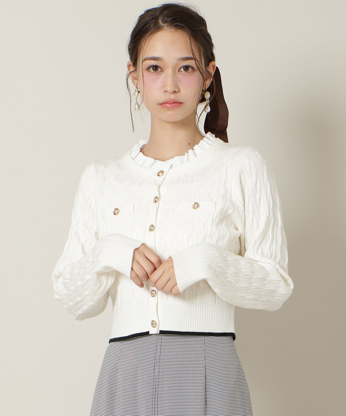 WILLSELECTION「フリルレイヤードケーブルニット」|ニット・セーター|オフ