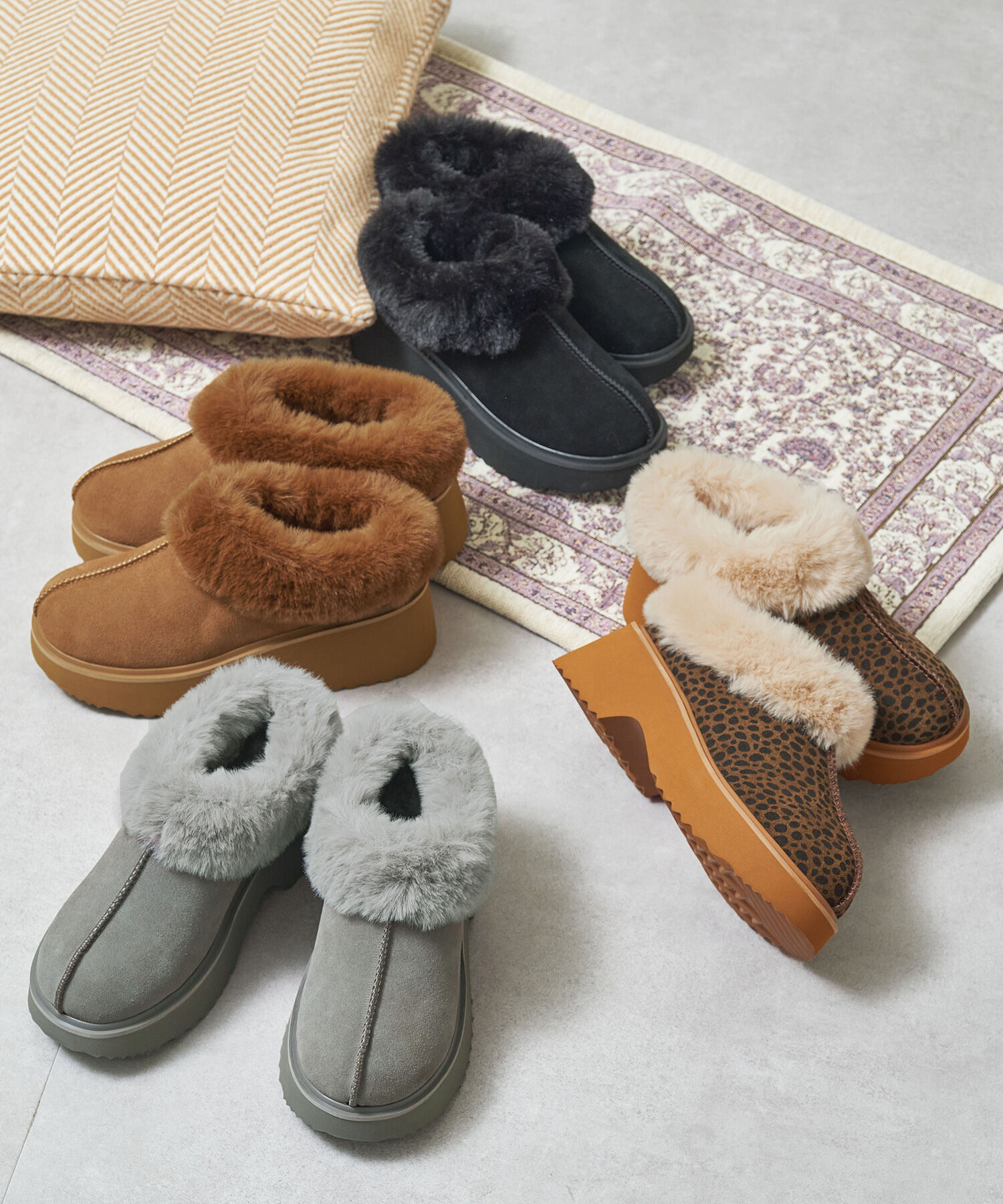 ORiental TRaffic「●2025秋冬新作●【 厚底 ・ 美脚 】 ムートン サボ /51325 ファー レオパード 防寒 」|サンダル|