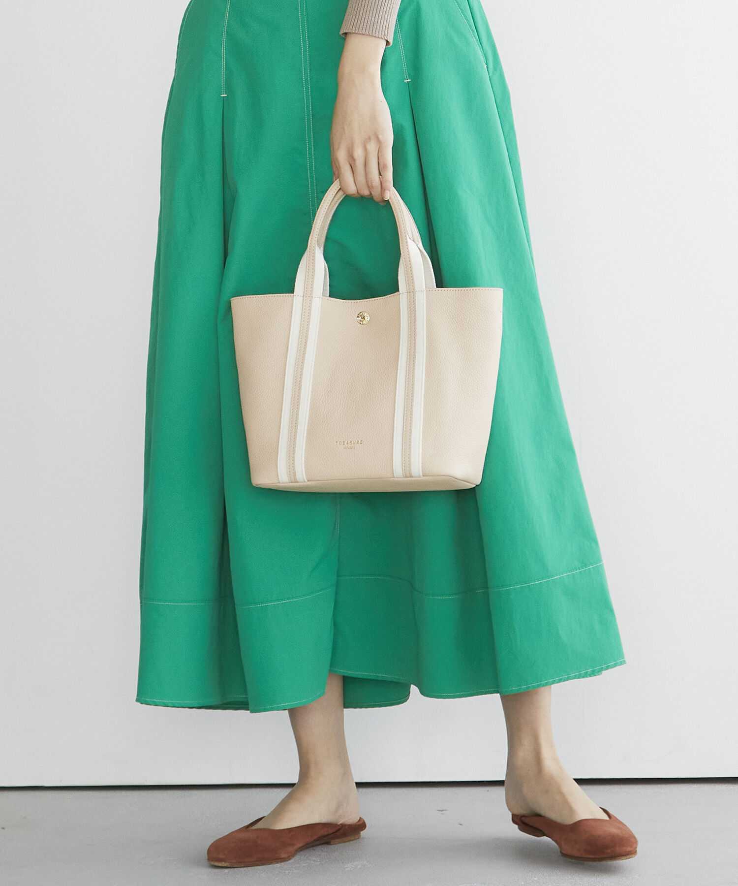 TOPKAPI TREASURE「ソフトシュリンク テープコンビ ミニ トート バッグ ショルダーベルト付」|トートバッグ|ペールベージュ